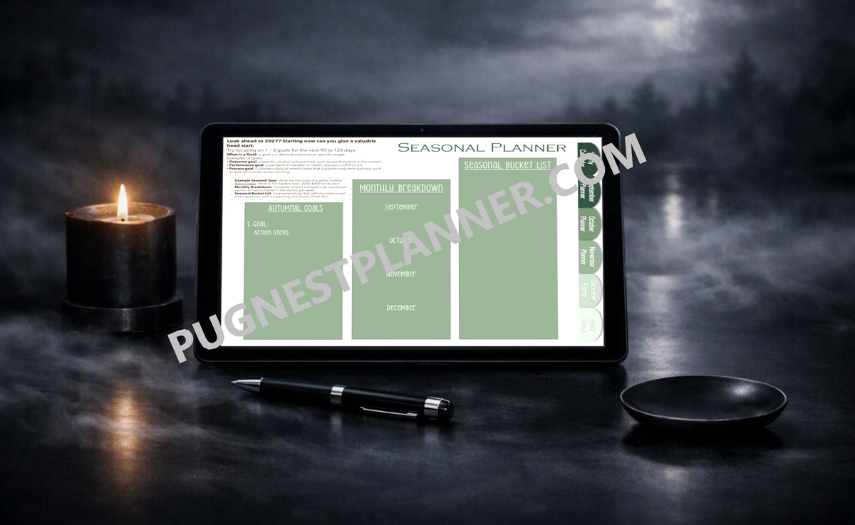 The PugNest™ Planner | Autumn 2026 Interactive Digital Planner & Seasonal Life Planner