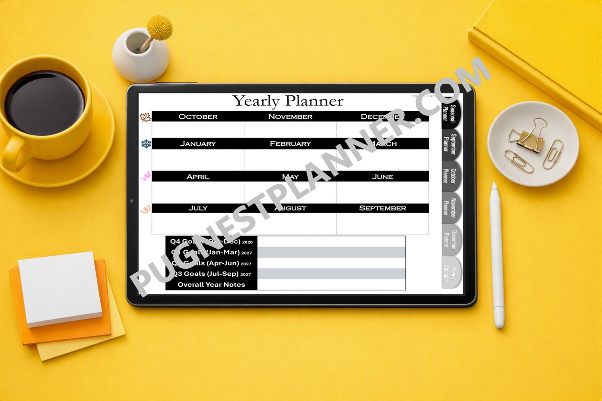 The PugNest™ Planner | Autumn 2026 Interactive Digital Planner & Seasonal Life Planner
