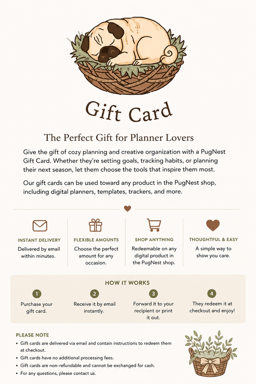 PugNest™ Planner Gift Card